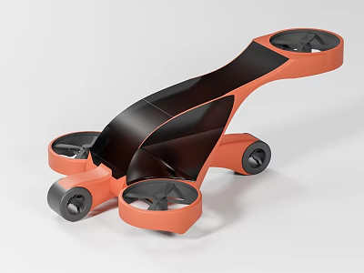 Orange and Black Drone with Four Propellers and Wheels for Land Air Use 3d model