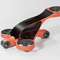 Orange and Black Drone with Four Propellers and Wheels for Land Air Use