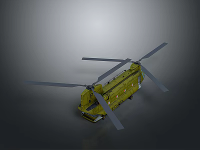 Detailed Yellow Transport Helicopter With Multiple Rotors In 3D Rendering Design 3d model