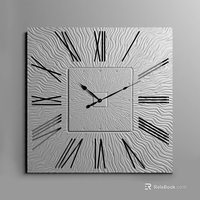 Modern Square Clock With Roman Numerals Wavy Texture Surface And Black Hands Design 3d model 