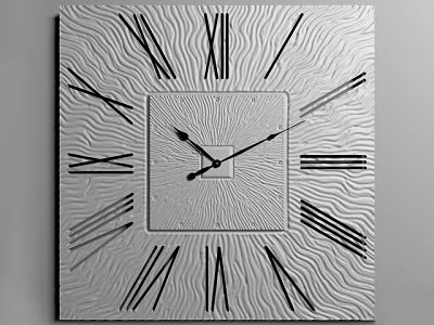 Modern Square Clock With Roman Numerals Wavy Texture Surface And Black Hands Design 3d model
