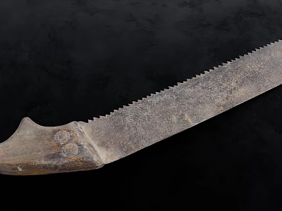 Vintage Hardware Hand Saw with Metal Blade Wooden Handle and Worn Surface on Black 3d model