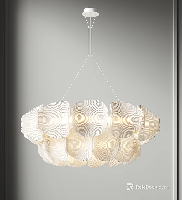 Modern White Petal Shaped Chandelier With Wavy Texture For Interior Home Lighting 3d model 