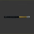 Steel Hammer Weapon with Blue Yellow Handle and Metal Head on Reflective Black Surface