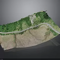 3D Terrain Model Featuring Green Vegetation White Path And Varied Landforms