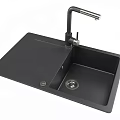 Black Single Bowl Kitchen Sink With Modern Faucet And Integrated Countertop