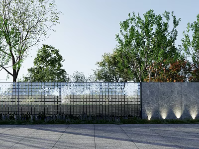 Scenic Feature Wall Design With Glass Panels Trees And Outdoor Lighting 3d model