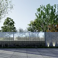 Scenic Feature Wall Design With Glass Panels Trees And Outdoor Lighting