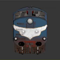Blue And White CR Logo Train Locomotive With Rusted Roof And Gray Background