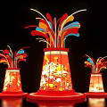 Red Tower Shaped Lantern Photo Check In Spot With Colorful Decorations And Fu Characters