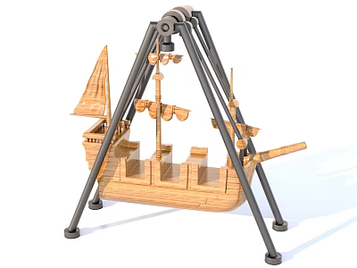 Playground Equipment Wooden Pirate Ship Shaped Swing With Metal Support Frame 3d model