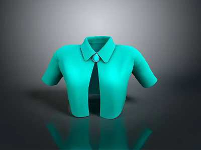 Stylish Green Collared Short Sleeve Shirt With Decorative Button Detail 3d model