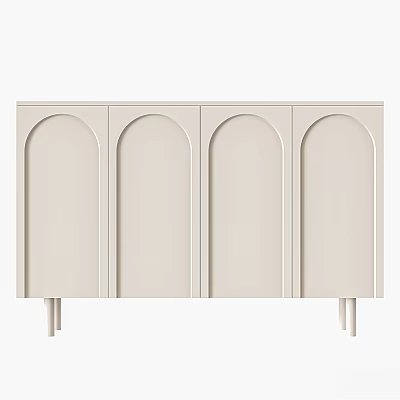 Modern Beige Console Cabinet With Arch Design Doors And Slim Wooden Legs For Entryway Storage 3d model