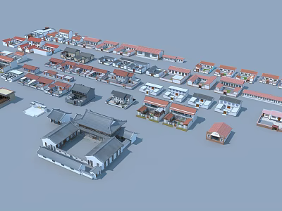 Dense Residential Building Complex With Various Roof Colors And Architectural Styles 3d model