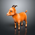 Cute Orange 3D Cartoon Goat With Horns And Blue Eyes Standing On Gray Background