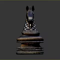 Copper Chess Knight Piece With Black White Checkered Head Decorative Household Item On Dark Background