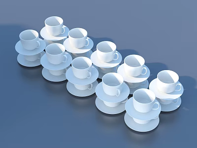 White Ceramic Cups and Saucers Stacked Modern Design Daily Use Home Essentials 3d model
