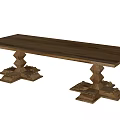 Long Rectangular Dining Table With Wooden Top And Geometric Base Support 3d model