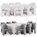 Modern Dining Table Set With Gray Curved Chairs And White Tablecloth Design 3d model