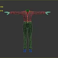 Man 3D Model Wearing Dark Shirt And Black Pants With Arms Outstretched Gray Gradient Background