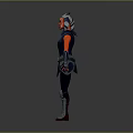 3D Model Of Female Fantasy Creature Character With Horned Head And Red Blue Armored Outfit