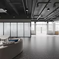 Modern Public Office Space With Open Layout Desks Ergonomic Chairs And Ceiling Lights 3d model