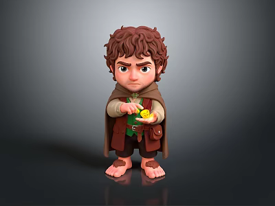 Cartoon Dwarf Character With Brown Curly Hair Holding Yellow Object In Hand 3d model