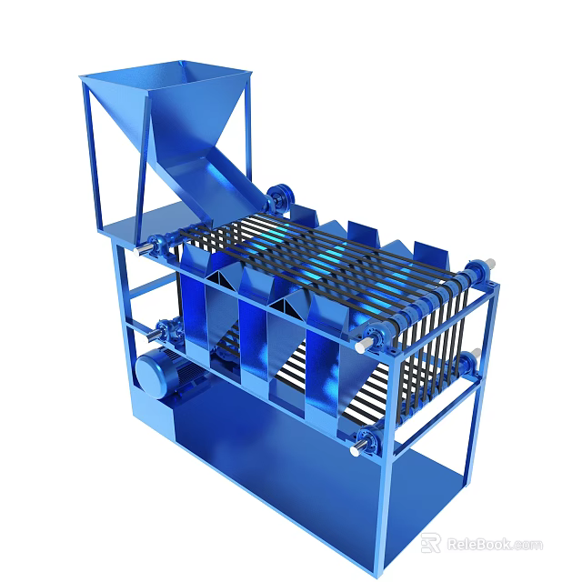 Blue Industrial Screening Conveyor Equipment With Hopper Mesh Screen And Frame 3d model
