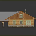 Log Cabin Exterior With Gray Shingle Metal Roof Chimney Front Porch Green Door And Windows