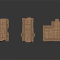 Three Classical Architecture Models With Ornate Carved Pillars And Stone Details