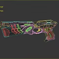 Futuristic Sci Fi Pistol With Black Body Blue Glowing Accents And Orange Grip