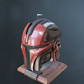 Mechanical Sci Fi Helmet Display With Wooden Base And Metallic Details