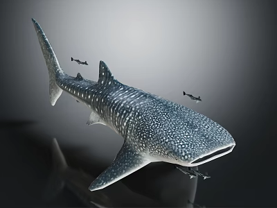 Large Spotted Whale Shark With Small Fish In Realistic Marine Scene 3d model