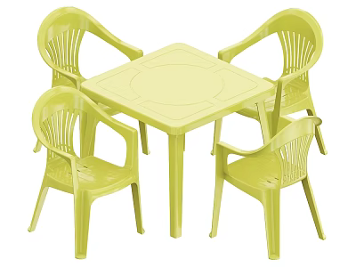 Light Green Plastic Dining Table Set with Four Chairs and Square Table 3d model