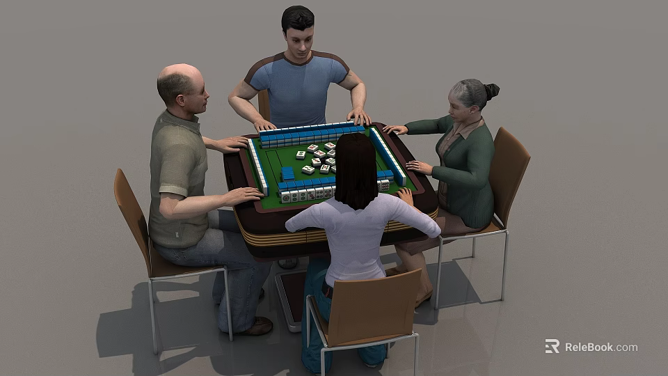 Two People Playing Board Game at Table with Others 3d model 