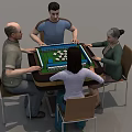 Two People Playing Board Game at Table with Others
