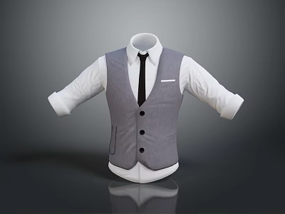 Men's Stylish Gray Vest Paired With White Shirt And Black Tie Formal Attire 3d model