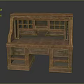 Wooden Writing Desk With Multiple Drawers Shelves And Upper Storage Cubbies