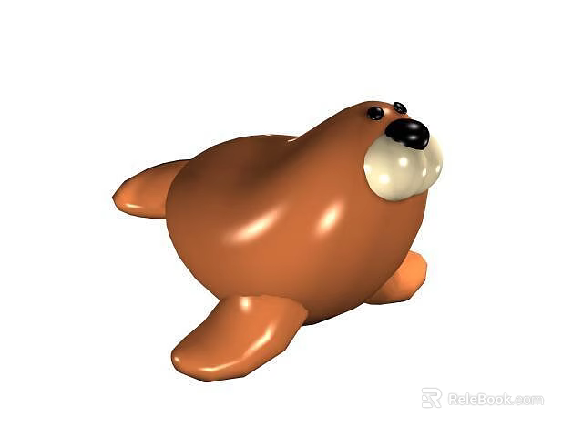 Cute Brown Seal Stuffed Toy With White Face Black Eyes And Round Body Flipper Limbs 3d model 