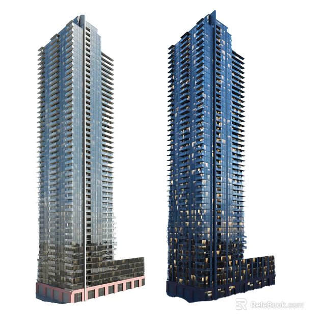 Modern Twin Office Towers With Glass Curtain Walls And Contemporary Architectural Features 3d model 