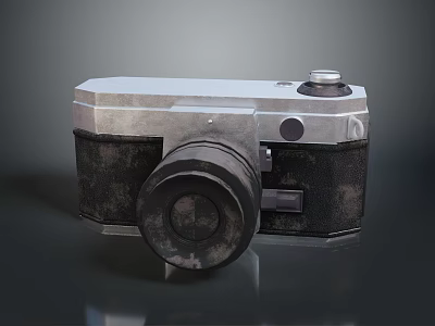 Vintage Electronic Camera With Worn Metal Leather Body Lens And Control Buttons 3d model