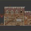 Wooden Cabin Model With Gabled Roof Red Edges Balcony And Staircase