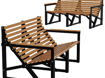 Sturdy Wooden Outdoor Chairs With Metal Frame And Armrest For Garden Patio Use 3d model
