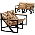 Sturdy Wooden Outdoor Chairs With Metal Frame And Armrest For Garden Patio Use