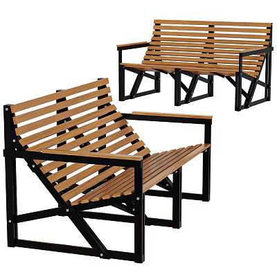 Sturdy Wooden Outdoor Chairs With Metal Frame And Armrest For Garden Patio Use 3d model