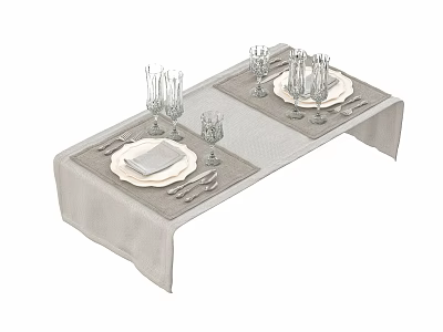 Elegant Dinnerware Set with Plates Napkins Cutlery and Wine Glasses on Table 3d model