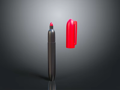 Modern Black Writing Pen With Red Removable Cap For Daily Stationery Use 3d model