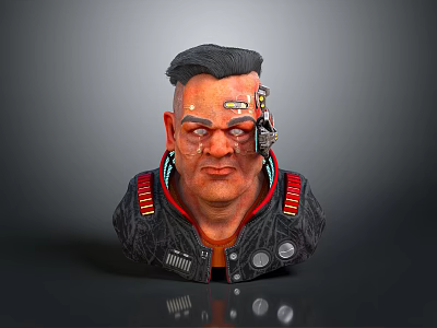 Game Movie Character With Cybernetic Eye And Futuristic Armor Red Black Details Portrait 3d model