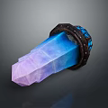 Glowing Crystal Decorative Piece with Blue Purple Hue Black Base and Blue Patterns