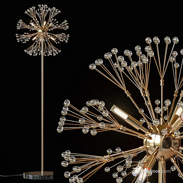 Modern Elegant Gold Floor Lamp With Crystal Ball Branch Design 3d model 